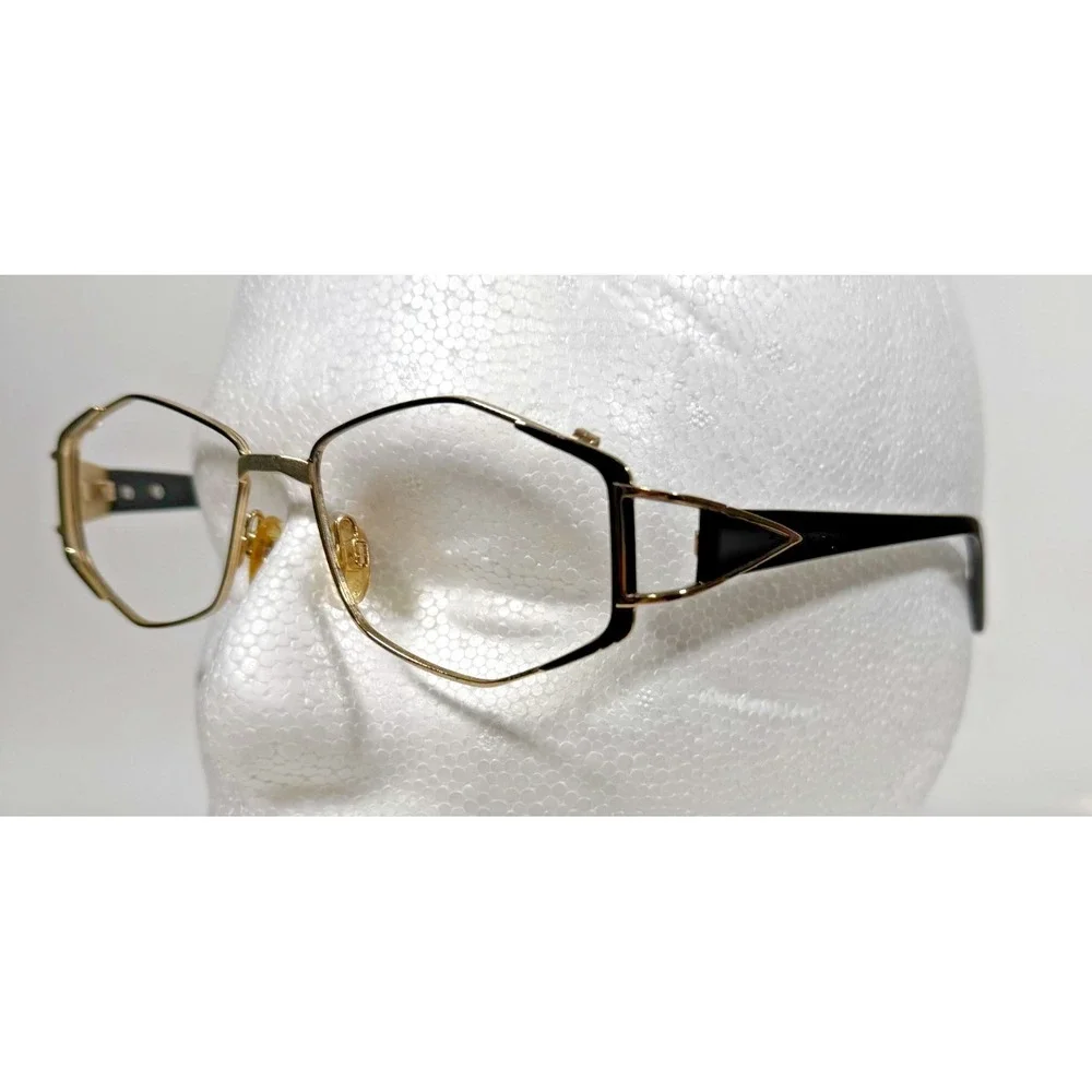 Bella Italia 311 Eyeglass Frames Womens 53-19-130 Black Gold Geometric Hexagon